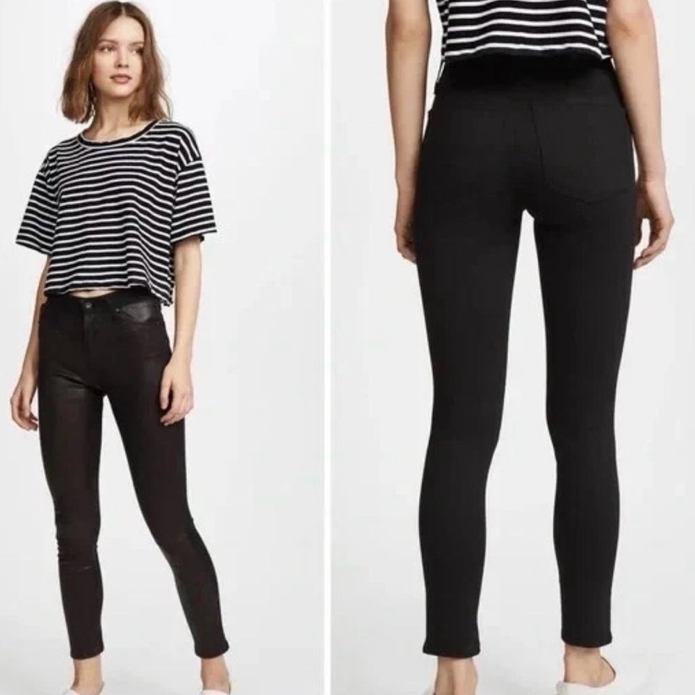 AG The Farrah High Rise Skinny Ankle Jean Leather Panel Denim Pants